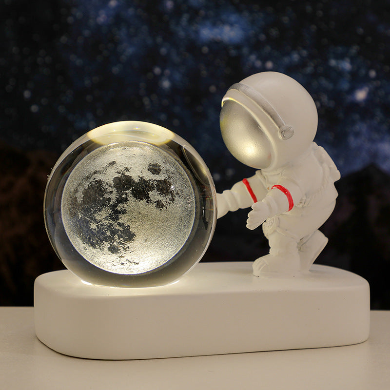 Galaxy Astronaut Crystal Ball Night Light – USB Bedside Lamp
