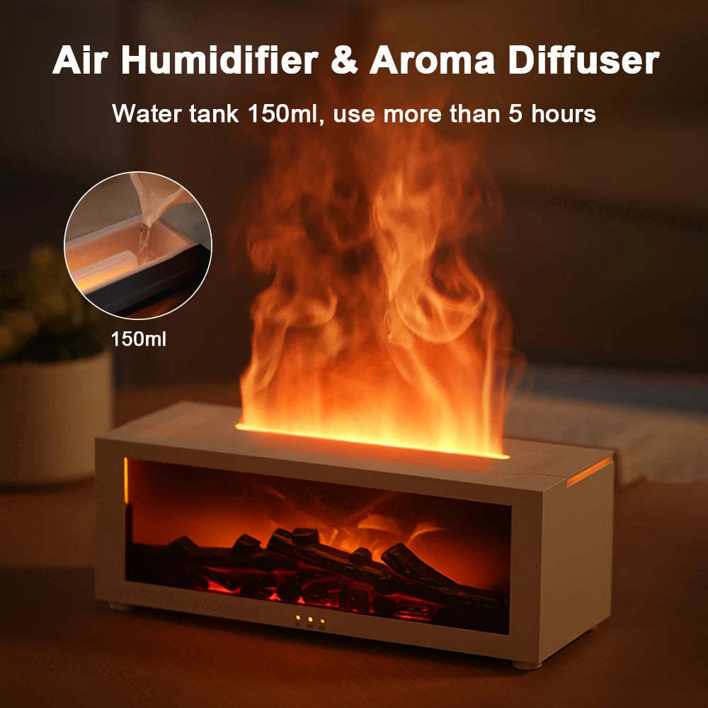 Flame Aromatherapy Diffuser – 3D Fireplace & Humidifier