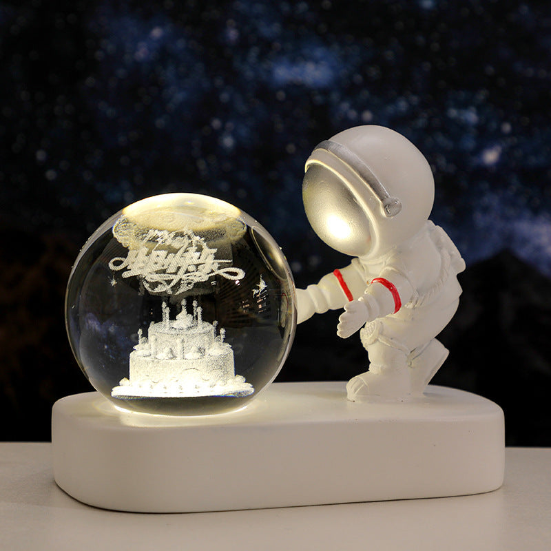 Galaxy Astronaut Crystal Ball Night Light – USB Bedside Lamp