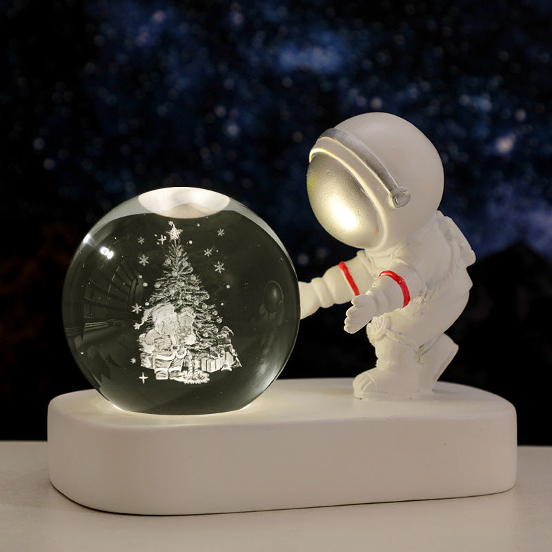 Galaxy Astronaut Crystal Ball Night Light – USB Bedside Lamp