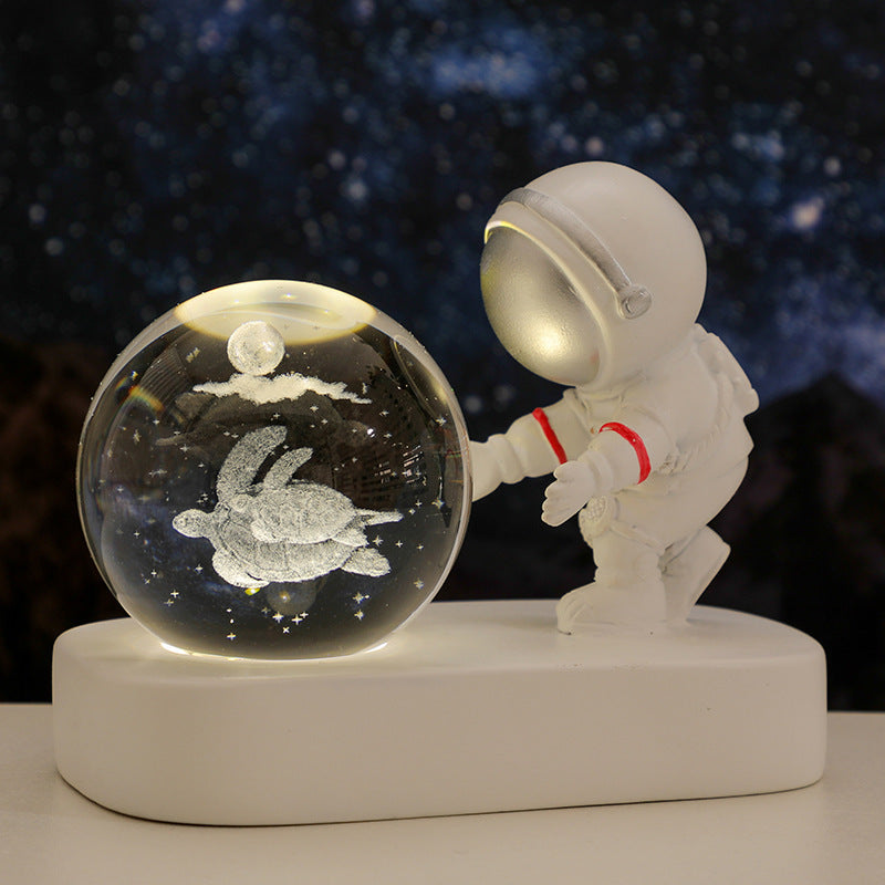 Galaxy Astronaut Crystal Ball Night Light – USB Bedside Lamp