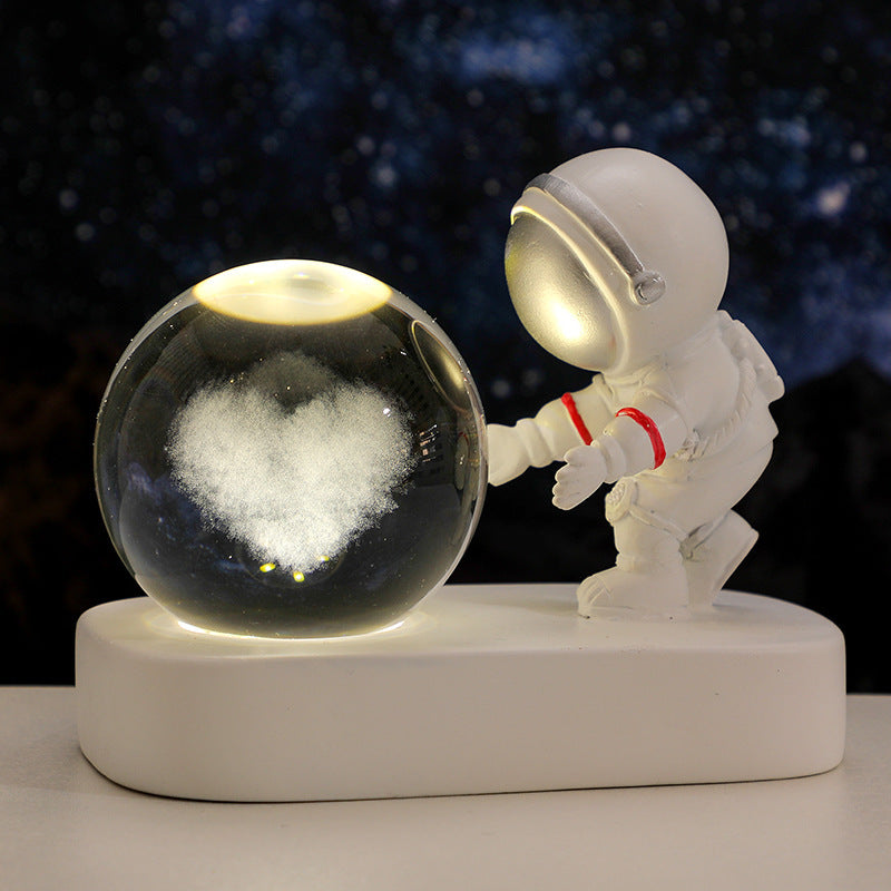 Galaxy Astronaut Crystal Ball Night Light – USB Bedside Lamp