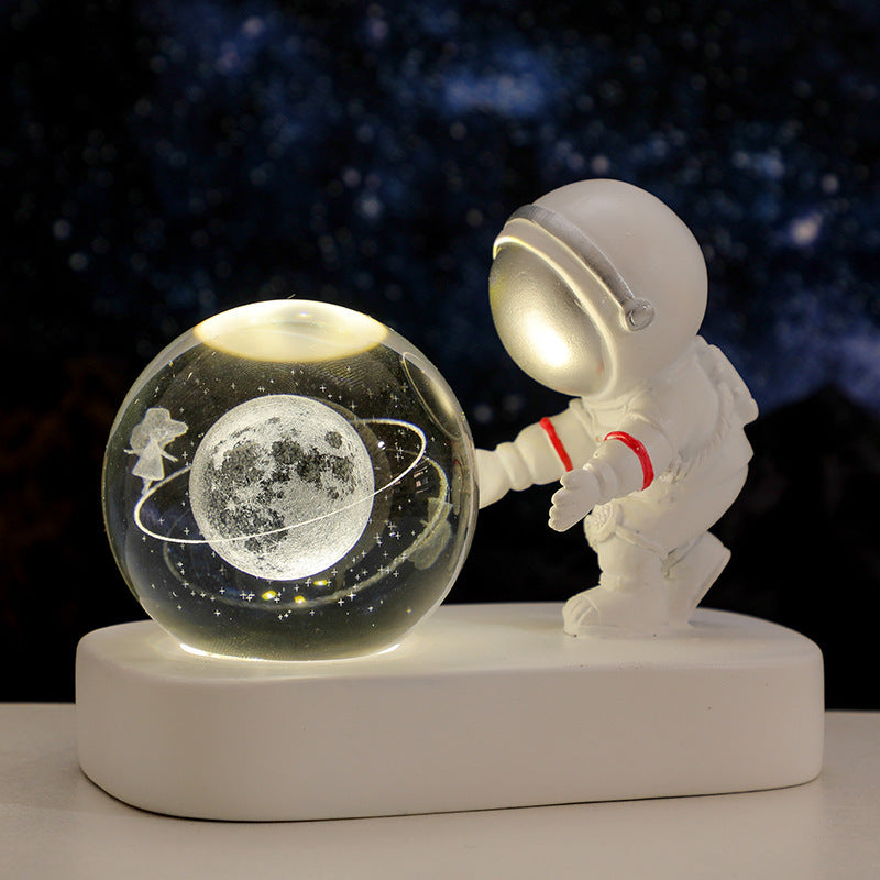 Galaxy Astronaut Crystal Ball Night Light – USB Bedside Lamp
