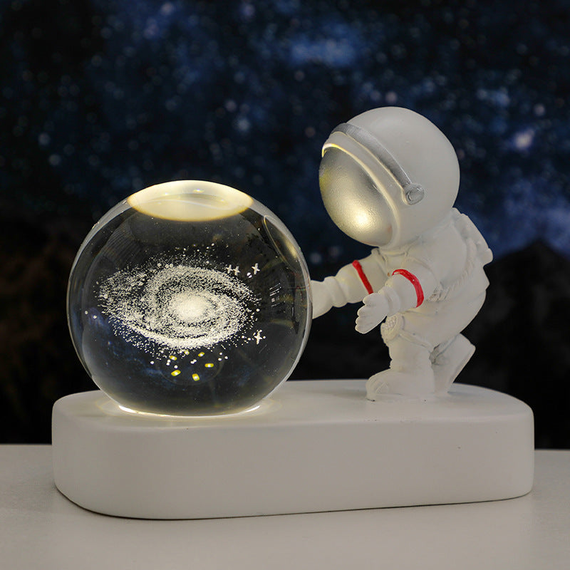 Galaxy Astronaut Crystal Ball Night Light – USB Bedside Lamp