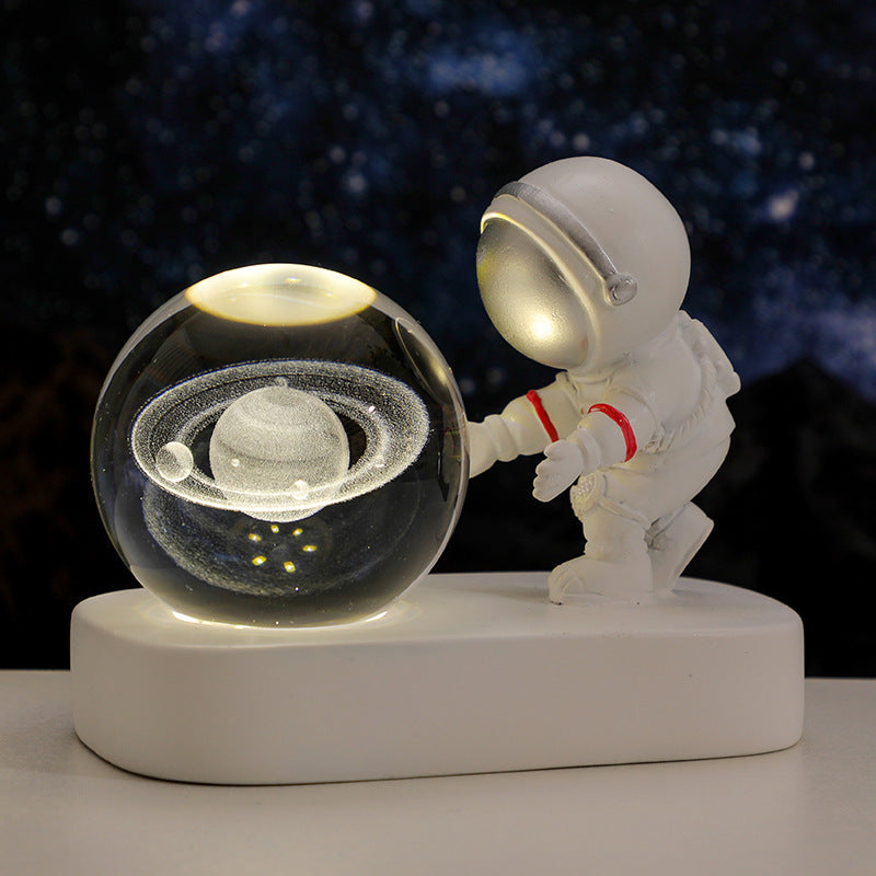 Galaxy Astronaut Crystal Ball Night Light – USB Bedside Lamp
