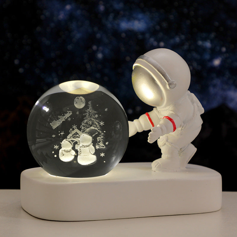 Galaxy Astronaut Crystal Ball Night Light – USB Bedside Lamp