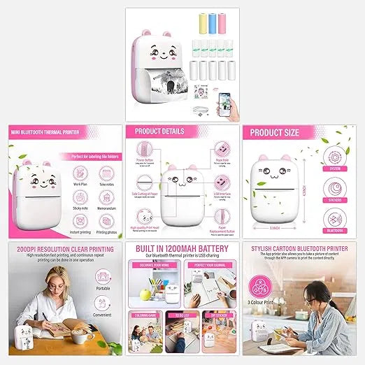 Bluetooth Mini Thermal Printer for Students – Portable, Inkless, Wireless Printing for Android & iOS