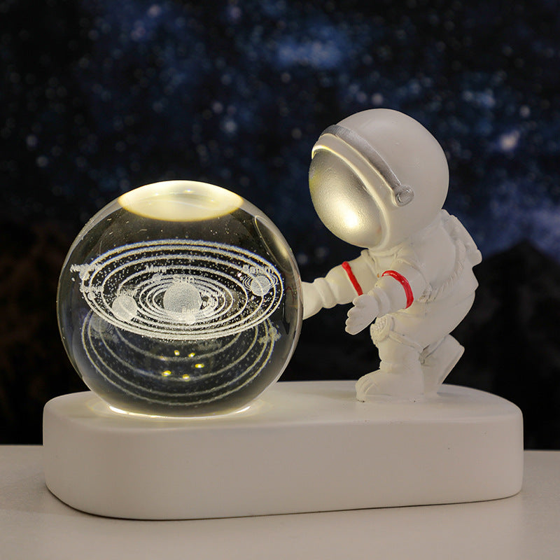Galaxy Astronaut Crystal Ball Night Light – USB Bedside Lamp